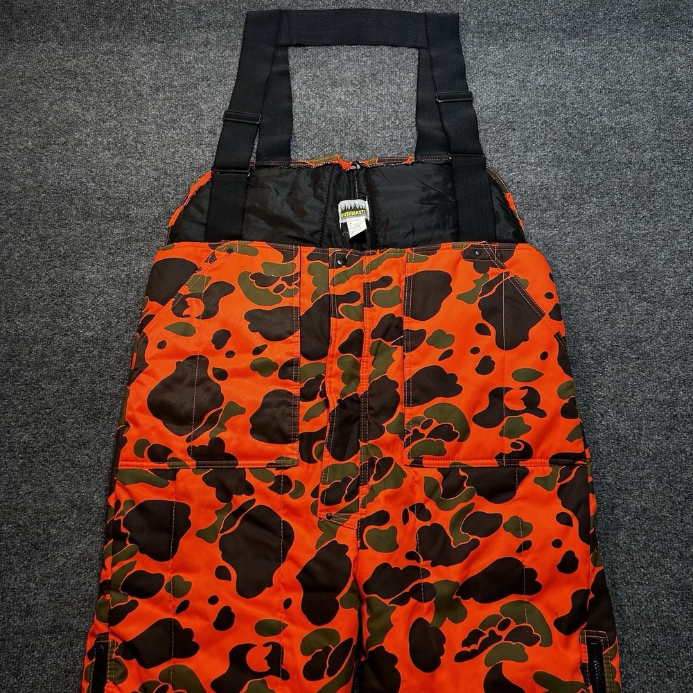 Vintage Bushmaster Blaze Orange Camo Hunting Bib Overalls Insulated Men's L